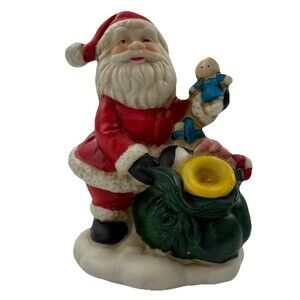 Vintage Ceramic Santa Claus Figurine with Toy Bag Doll Christmas Decor Statue